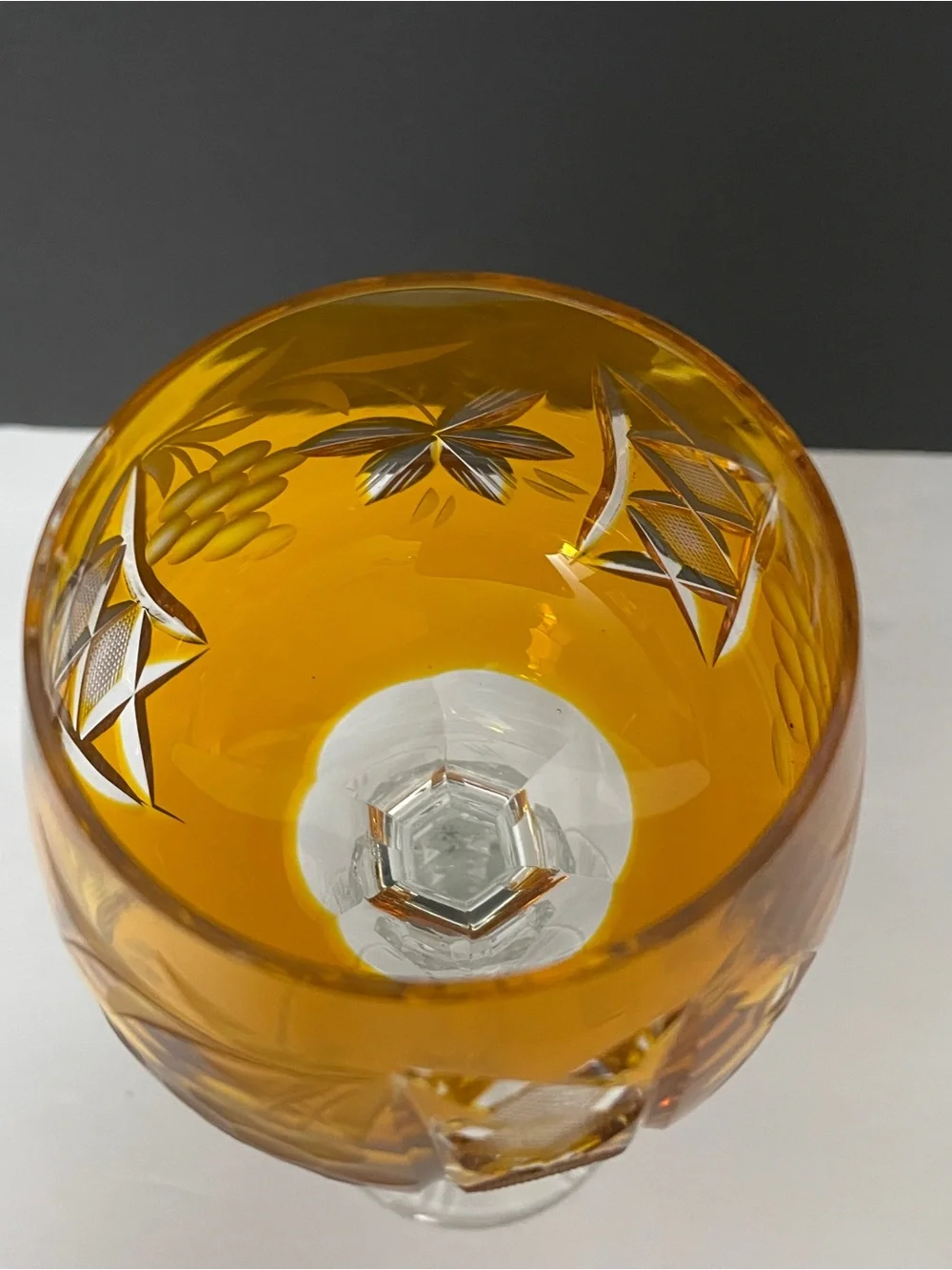 VTG Nachtmann Traube Amber Cut-to-Clear Crystal Wine Hock Glass Germany, 8” Tall